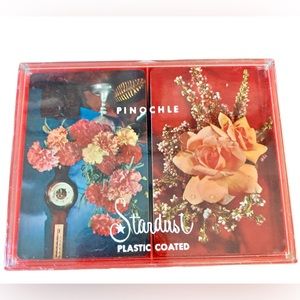 Vintage Playing Cards Stardust Double Deck Pinochle Floral Plastic Coated